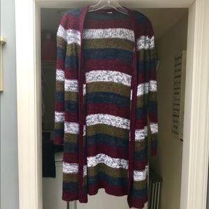 Maroon, Green, Navy Blue and White Long Cardigan